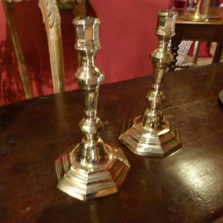 Pair of French Brass 18th Century Candlesticks