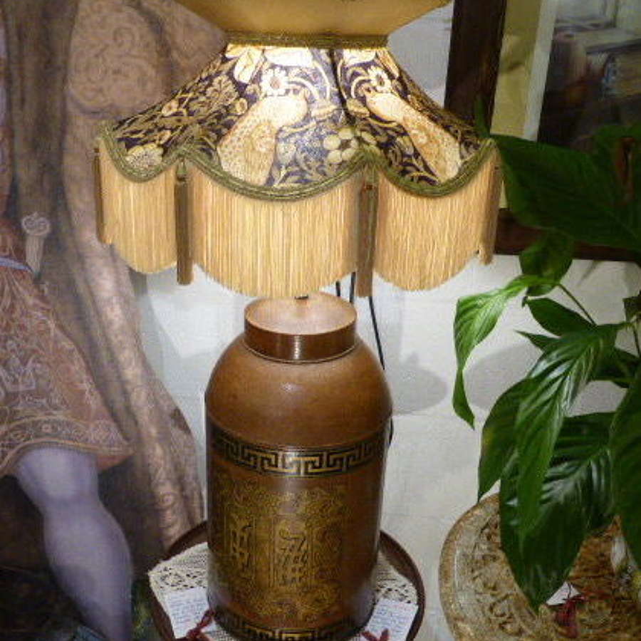 Early 20th c. Oriental Tea Can Table Lamp