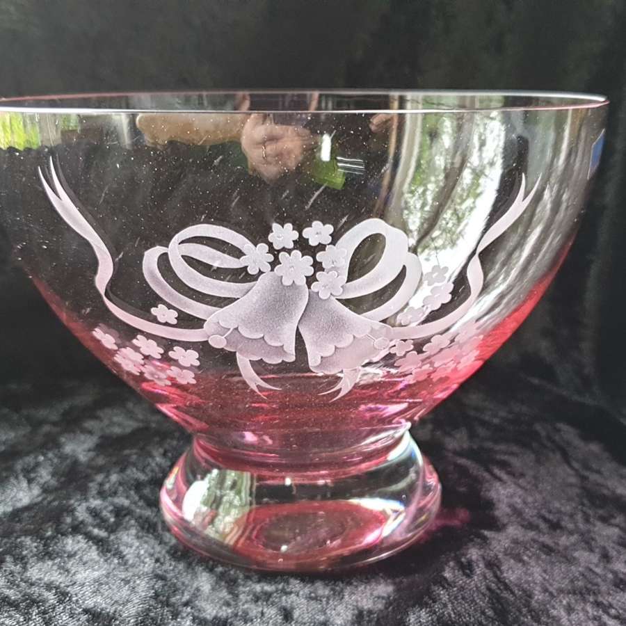 A small “Caithness” Wedding Bowl in Rouge Glass