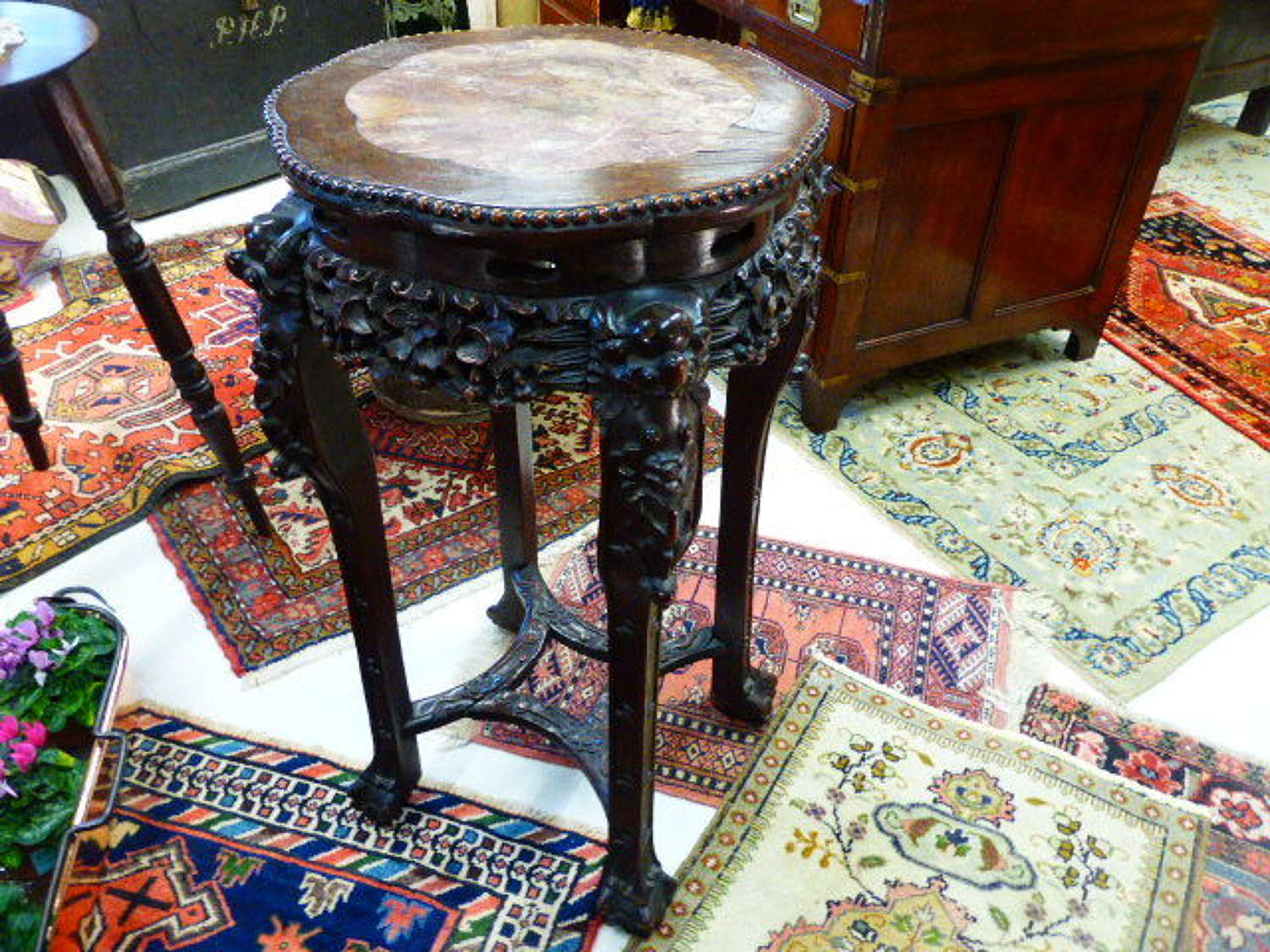Large Size Carved Padouk Chinese Hardwood Stand. c. 1890