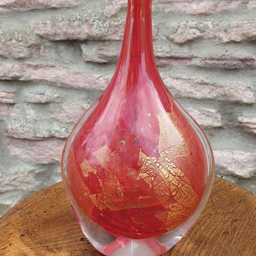 Unusual Red ‘Azurine’ Isle of Wight Studio Lollipop Vase