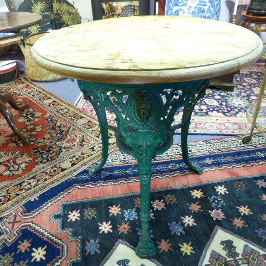 Victorian Cast Iron Pub Table with Wooden Top c.1896