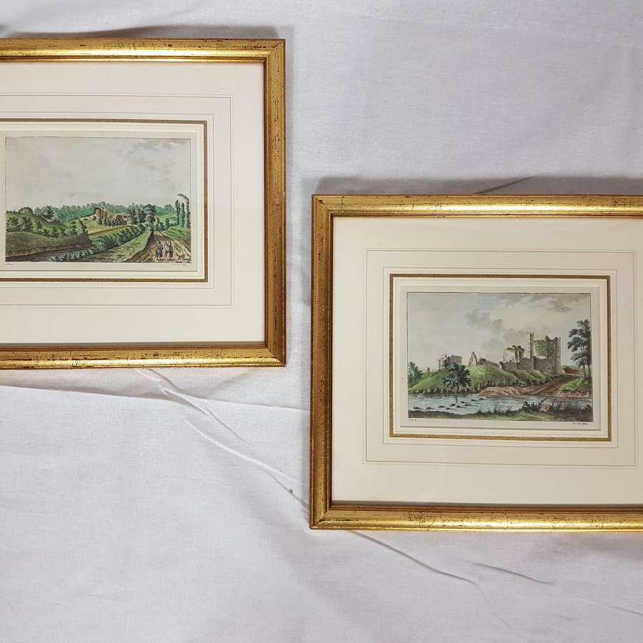A Pair of 18thc signed, Hand Coloured Etchings - Local Views.