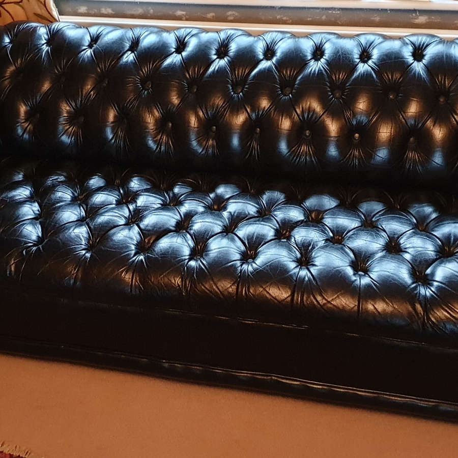 Handsome Black Leather Chesterfield