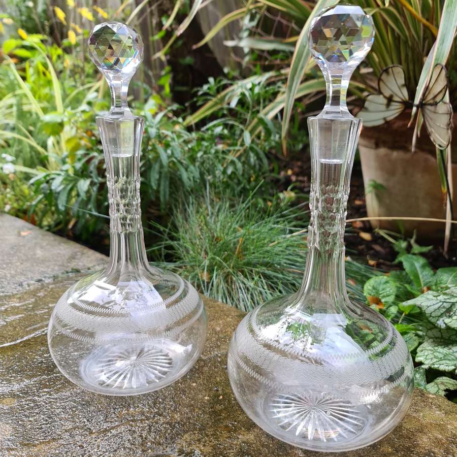 A Pair of Edwardian Wine Decanters