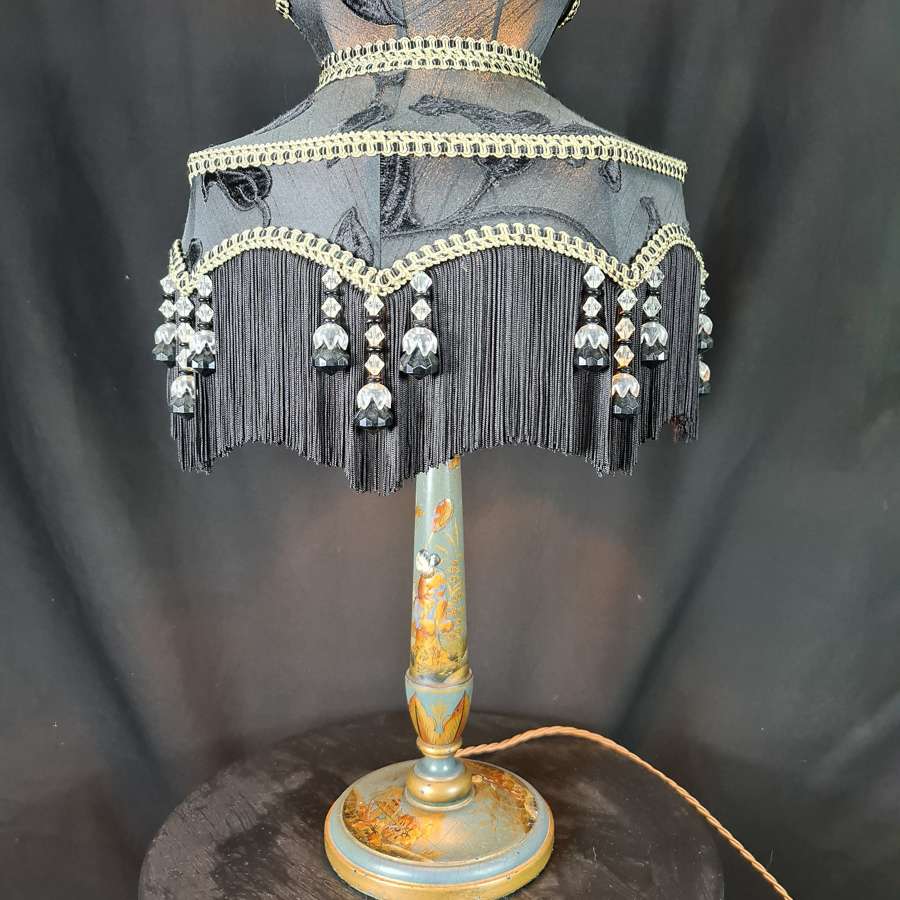Lacquered Chinoiserie table lamp with Hand made Silk Shade