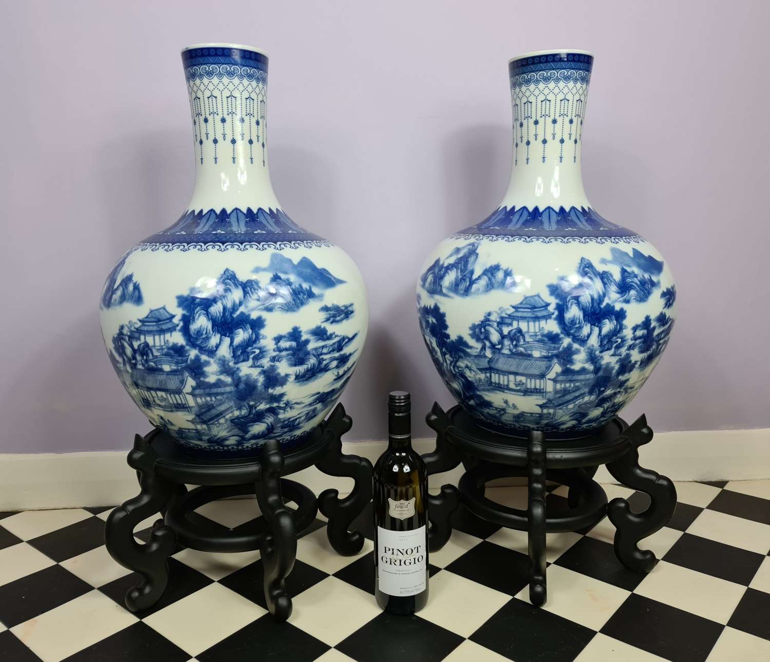 Huge Pair of 20th Century Chinese Blue and White Vases