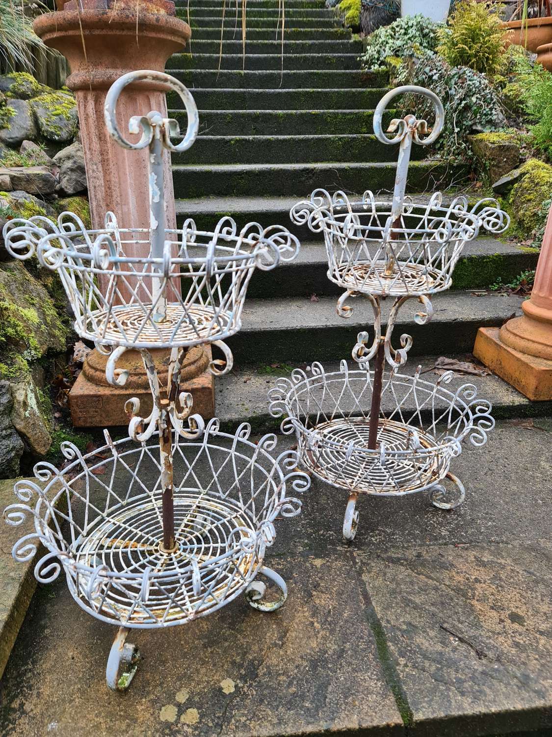 Pair of French Two Tier Wire Garden flower Baskets