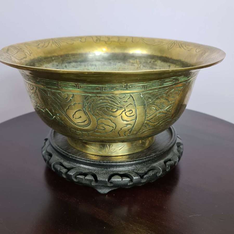 Large and Heavy Chinese Brass Bowl