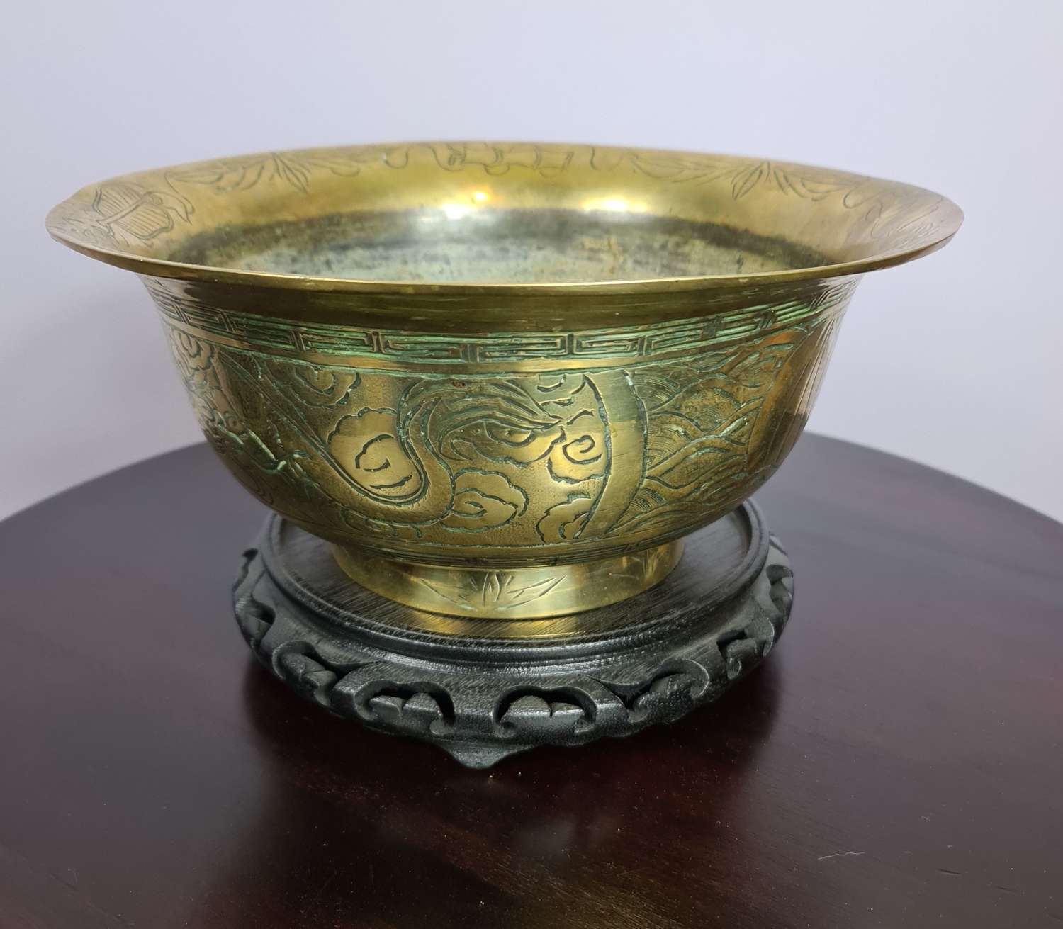 Large and Heavy Chinese Brass Bowl