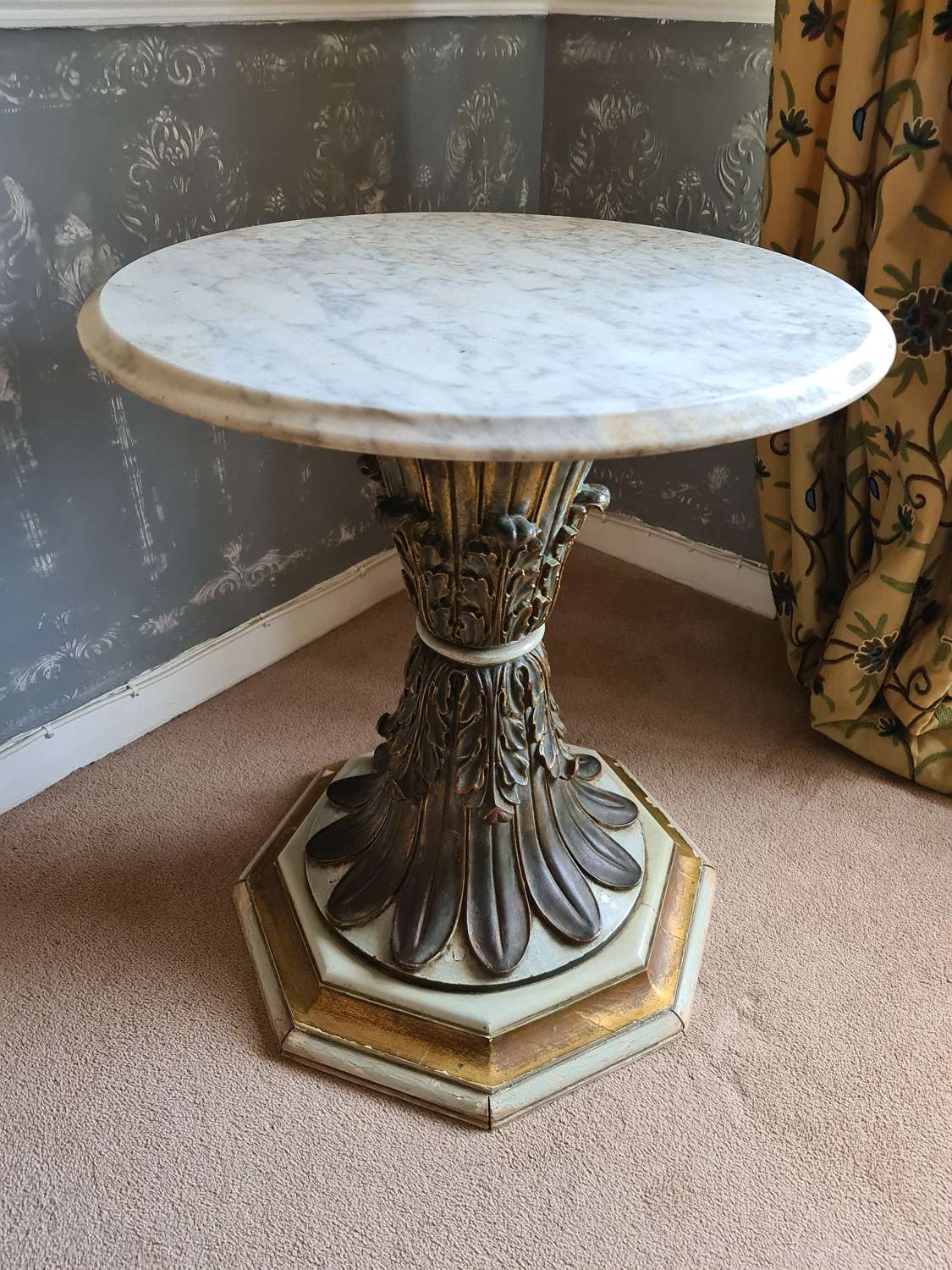 19thC Gothic Side Table with Victorian Marble Top