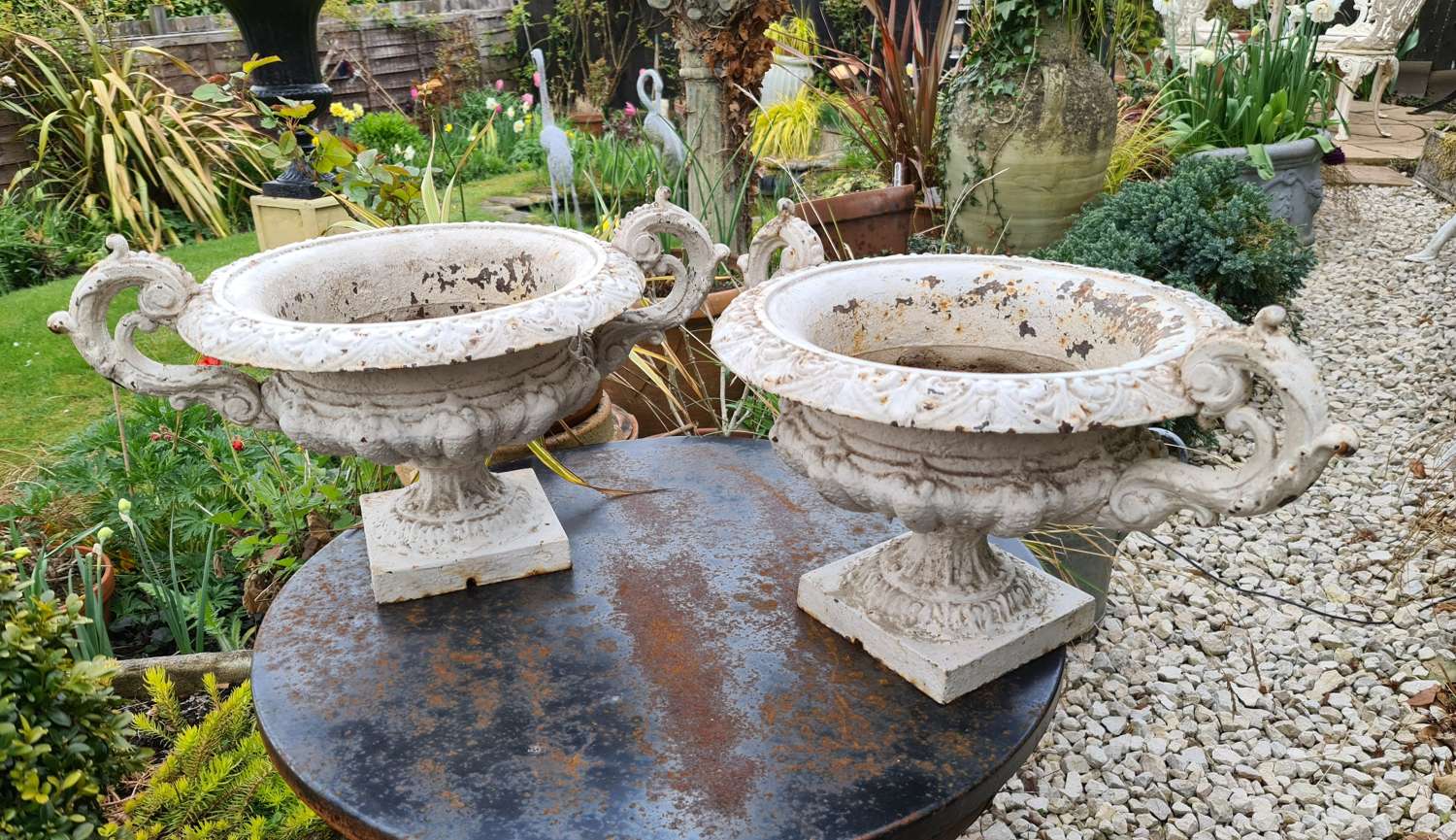 Pair French Cast-iron Garden Urns