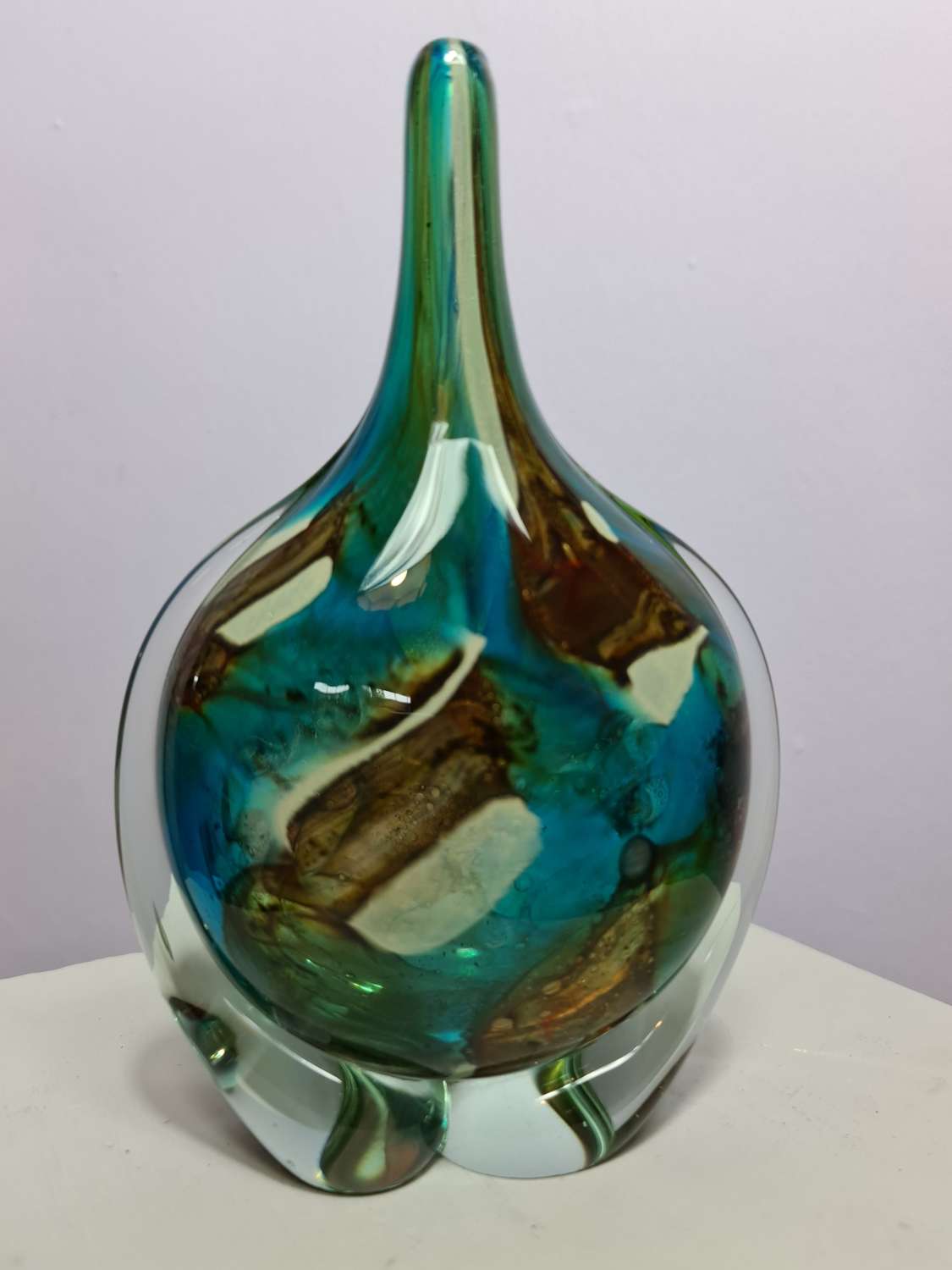Mdina Glass 'Tigers Eye' 'Side Stripe' Lollipop Vase