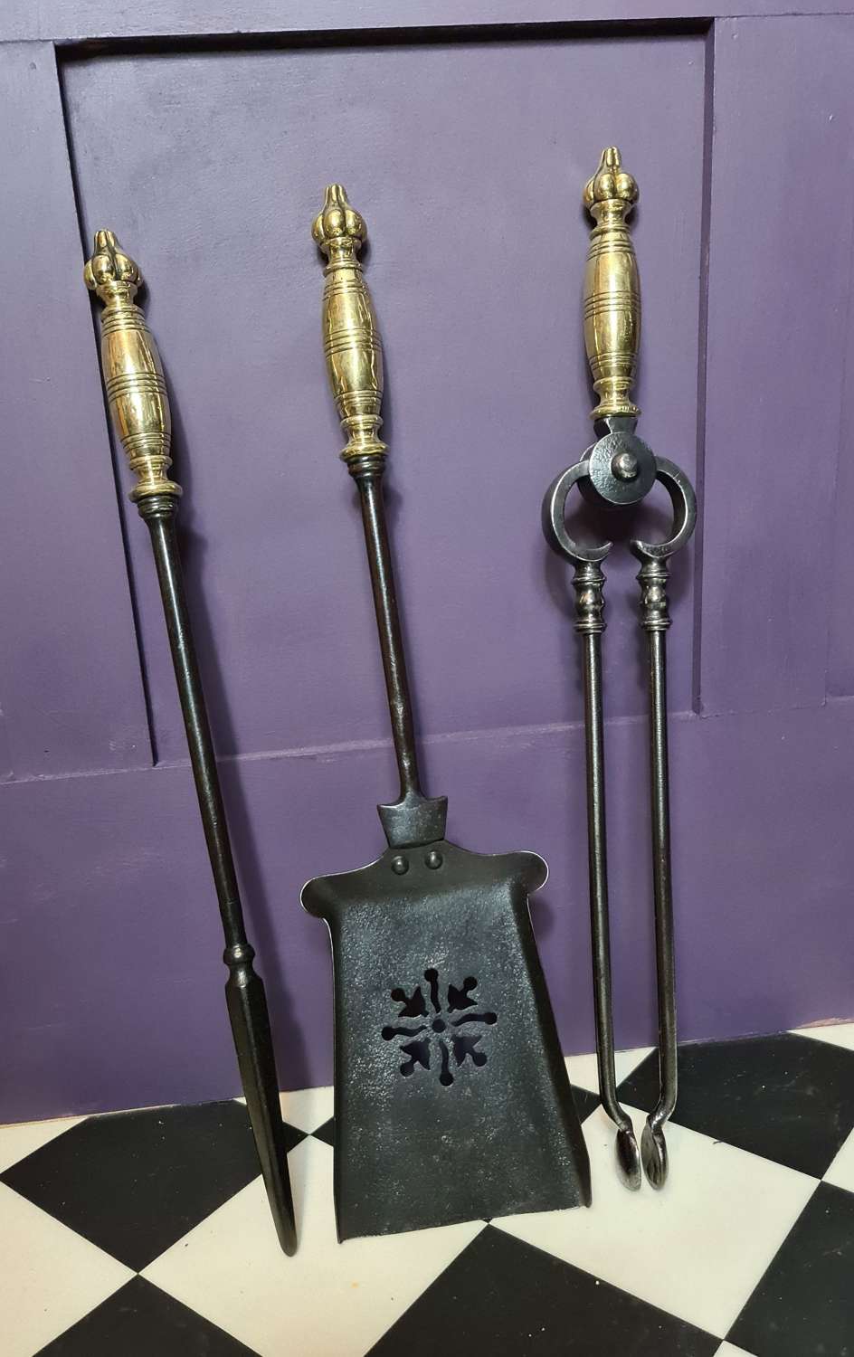 Exceptional set of Small Brass and Steel Fire Irons