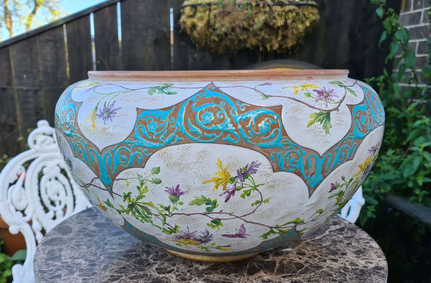 A Large Terracotta and Enamel Clemant Massier Jardiniere