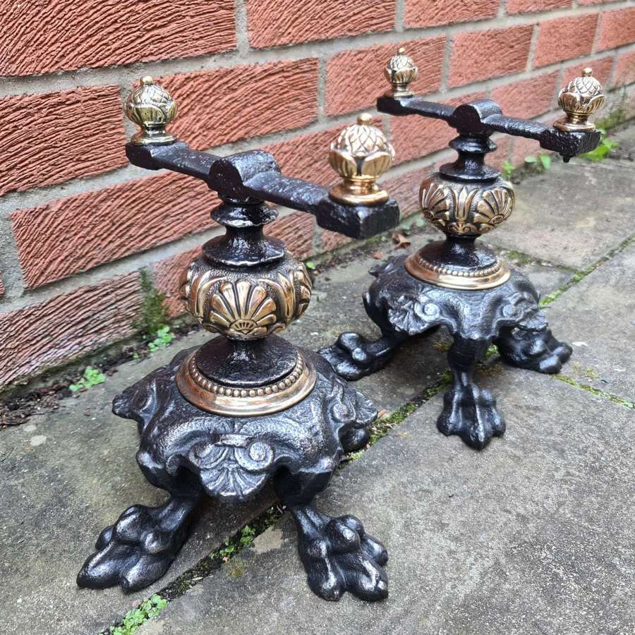 Extremely Unusual and Ornate pair of Fire Dogs