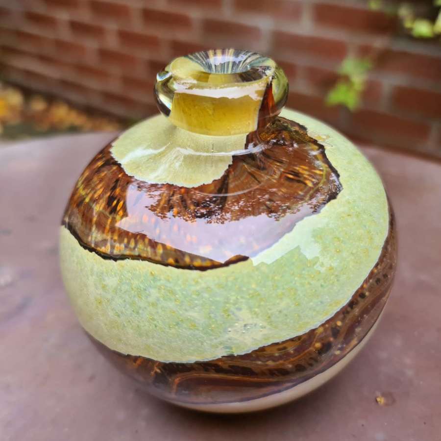 Mdina Glass small ‘Earthtones’ Globe vase with ‘Button’ rim