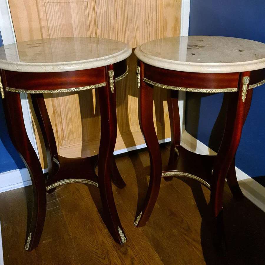 Pair of Empire style Gilt Metal and Marble Gueridons