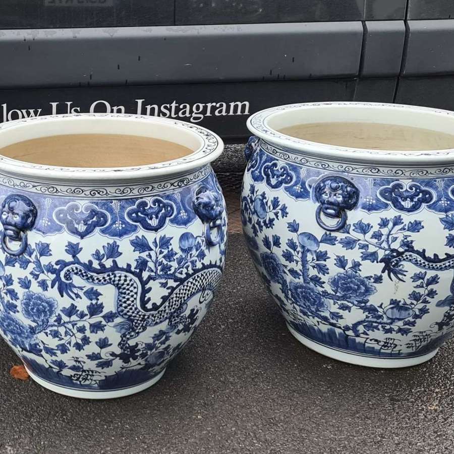 Huge, extra large pair of Blue & White Jardiniere