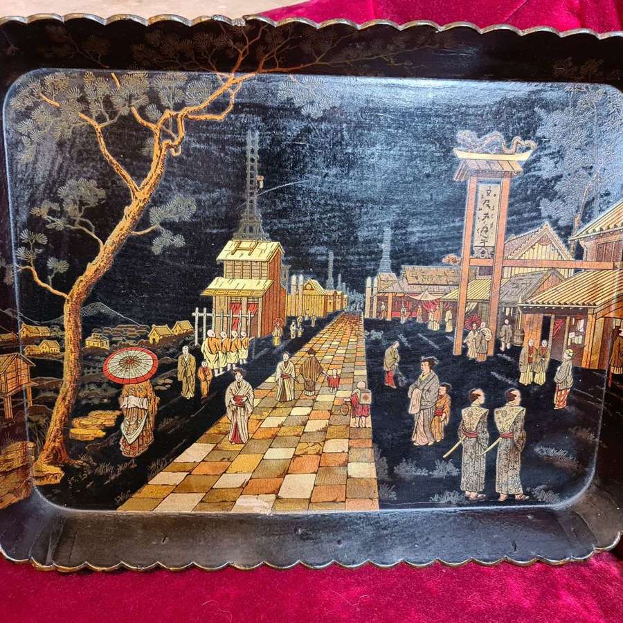 Handsome Lacquered Chinoiserie Papier Mache Tray