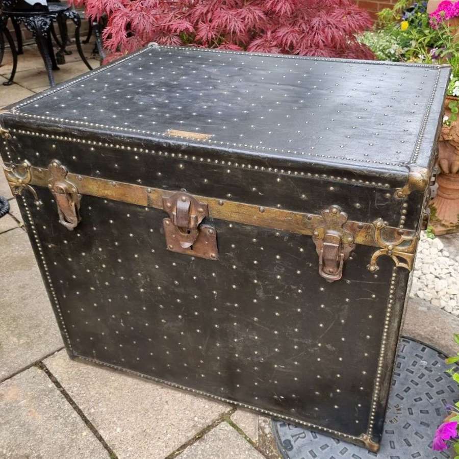 Handsome Large Leather Studded American Cabin Trunk