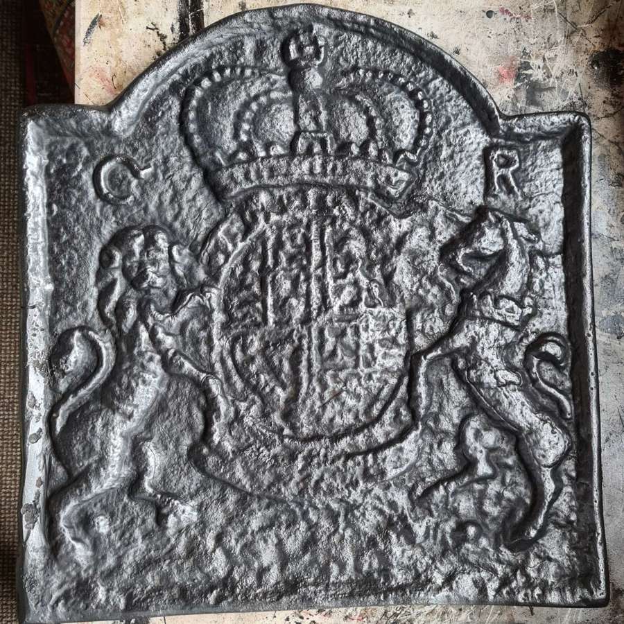 Ancient Cast-iron Fire-back with Royal Coat of Arms
