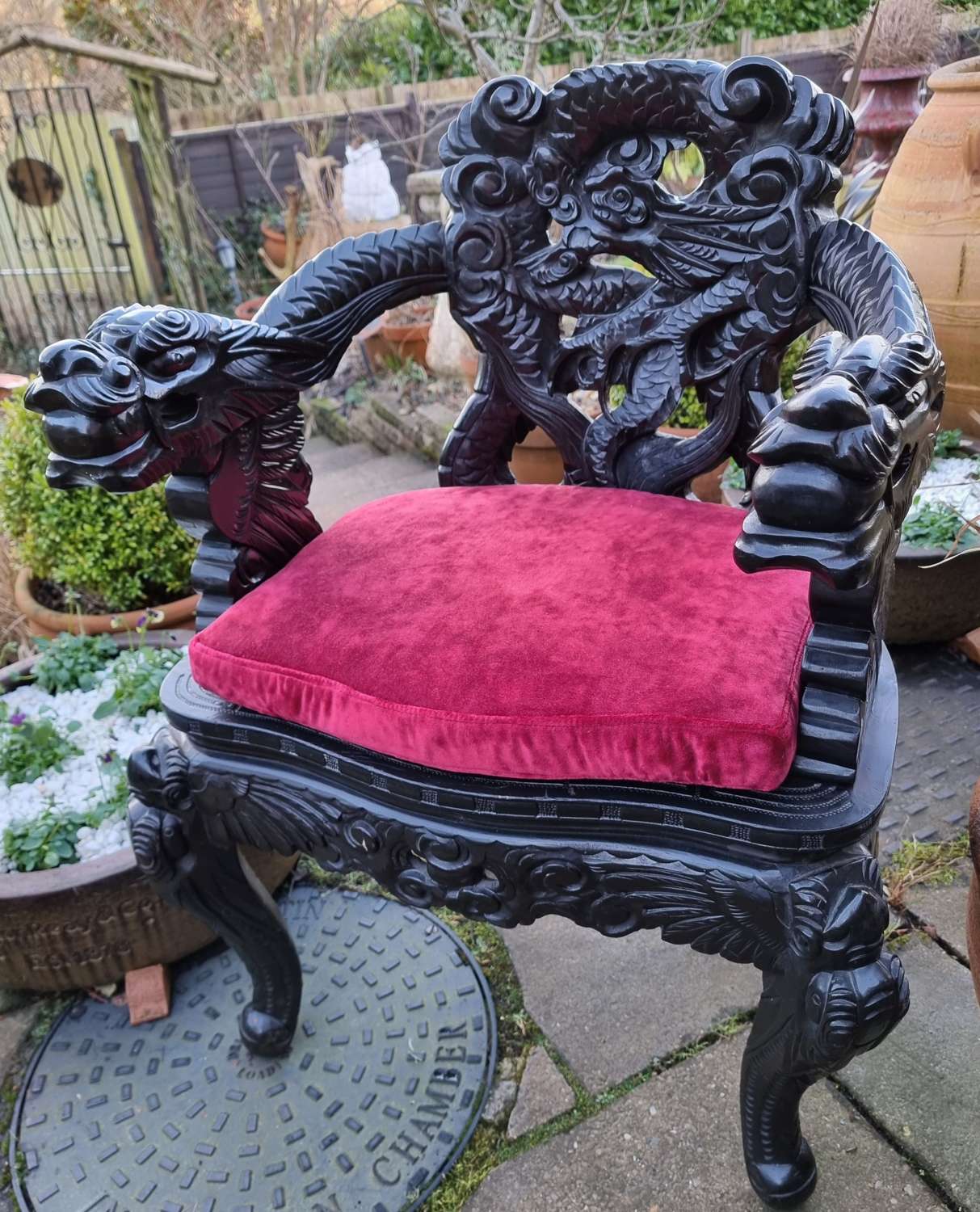 Carved Oriental Hardwood Armchair