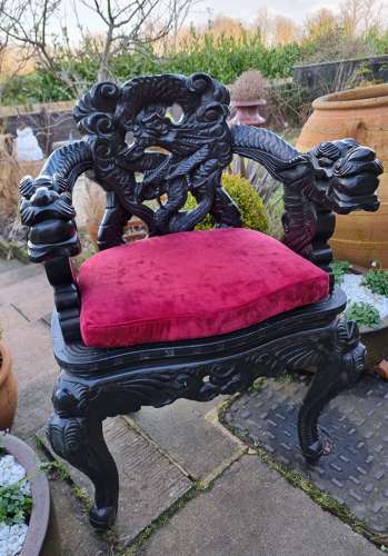Carved Oriental Hardwood Armchair