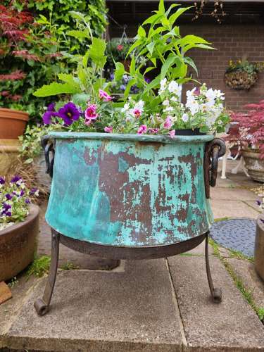 Large 19th Century Copper Pot with Verdigris Finish
