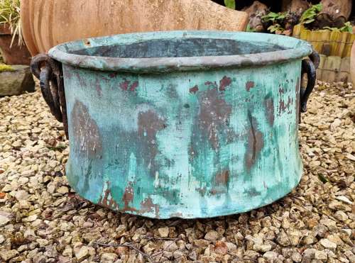 Large 19th Century Copper Pot with Verdigris Finish