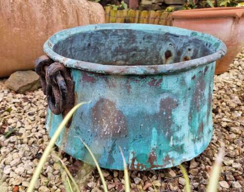 Large 19th Century Copper Pot with Verdigris Finish