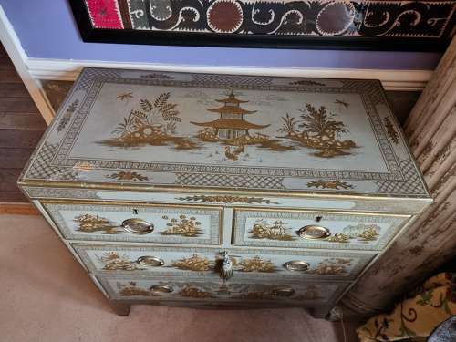 19th Century Painted Chinoiserie Chest in Gilt and Grey
