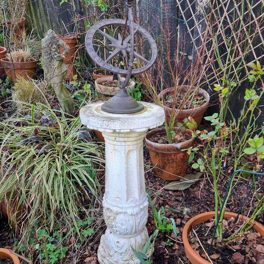 Stone Garden Column with Armillary