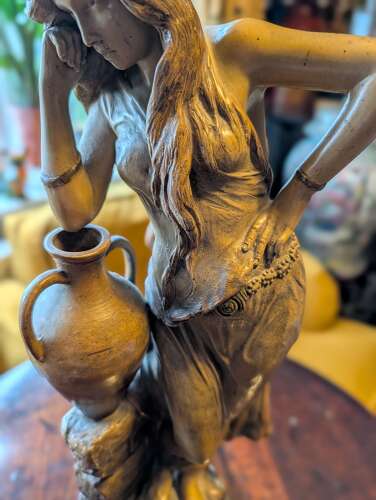Austrian Art Nouveau Goldscheider terracotta painted figure 'Rebecca at the Well', c1910