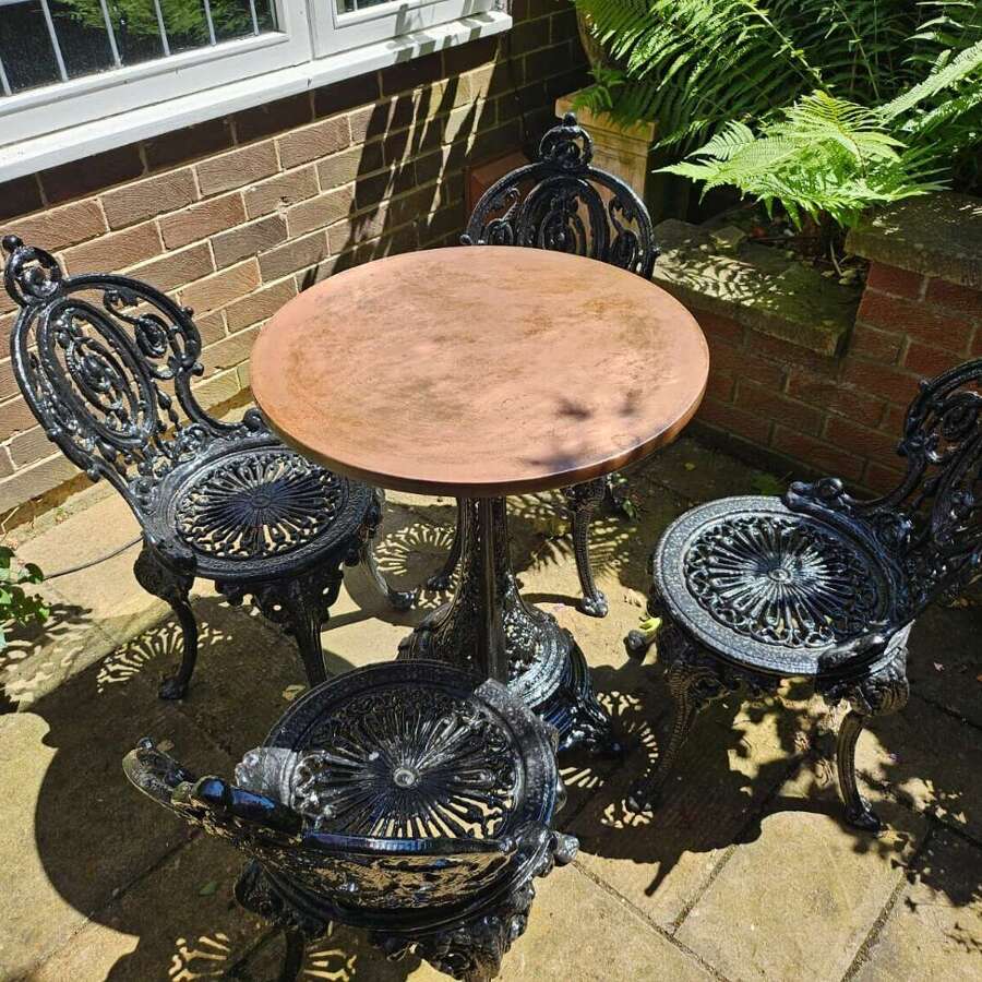 Rare Cast-iron Garden Table c1840 "The Rotherham", Four Cast-iron Chairs