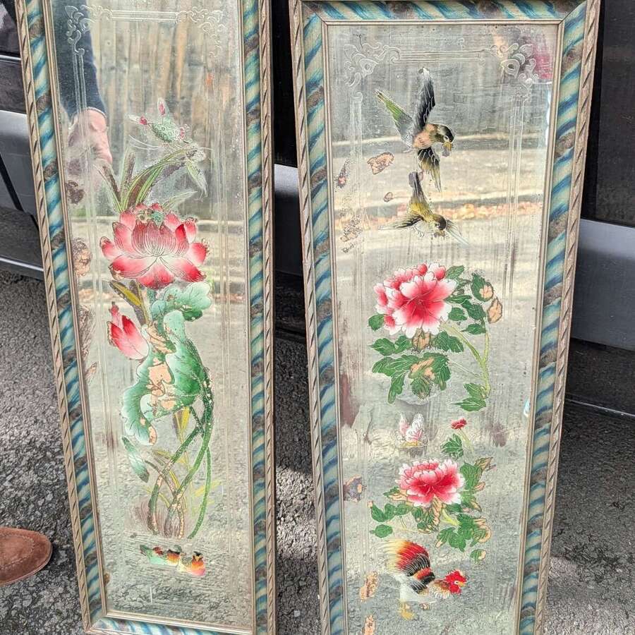 Pair of Chinese Decorative Wall Hanging Mirrors